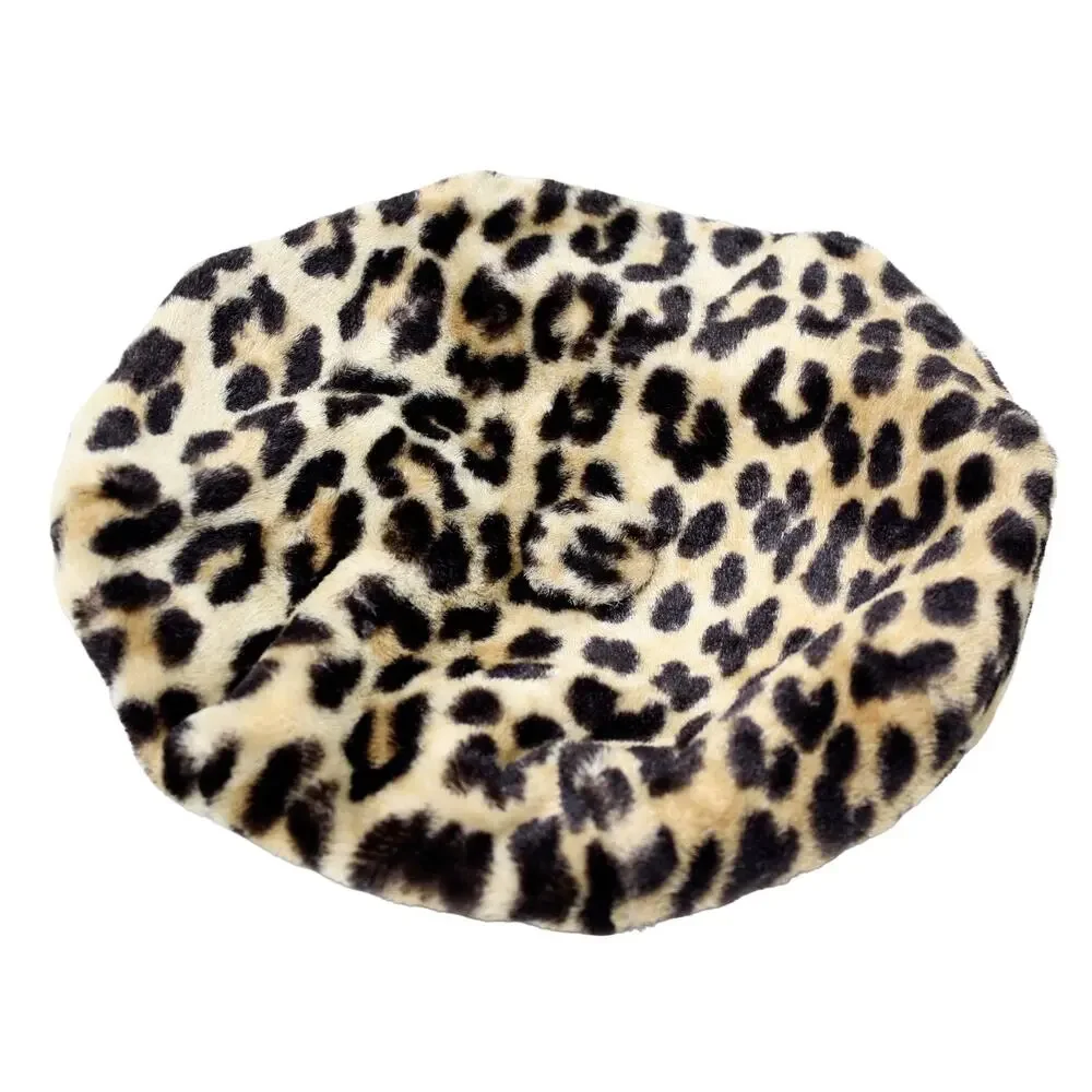 Vintage Faux Leopard Print Beret Hat Animal Print Fake Fur Retro Cap - Hey Viv